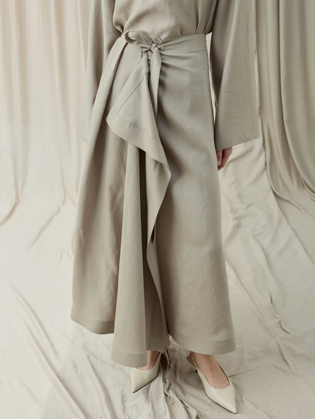 Keten Geniş Katlamalı Bol Paça Pantolon Natural