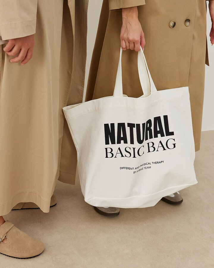 Baskılı Büyük Kanvas Shopper Çanta Ekru