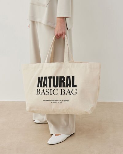 Baskılı Büyük Kanvas Shopper Çanta Natural - Aybikestil (1)
