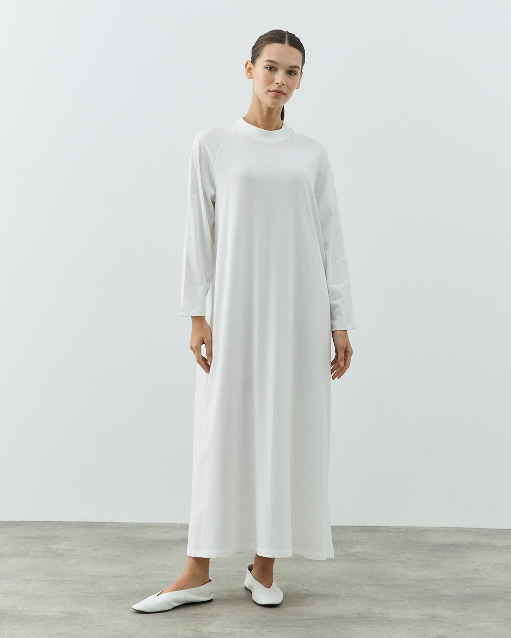 Uzun Kollu Elbise Astarı Beyaz - Aybikestil