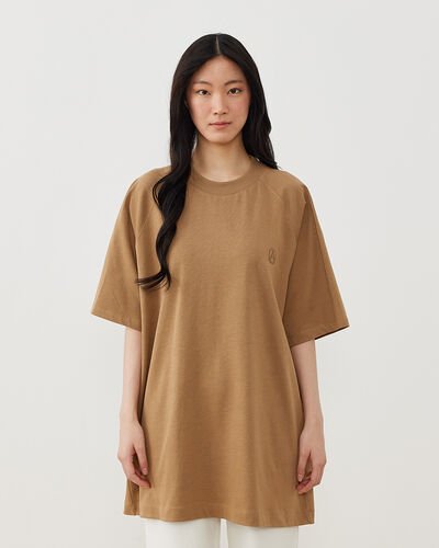 İnterlok Düz Bol Kesim Over Tshirt Camel 