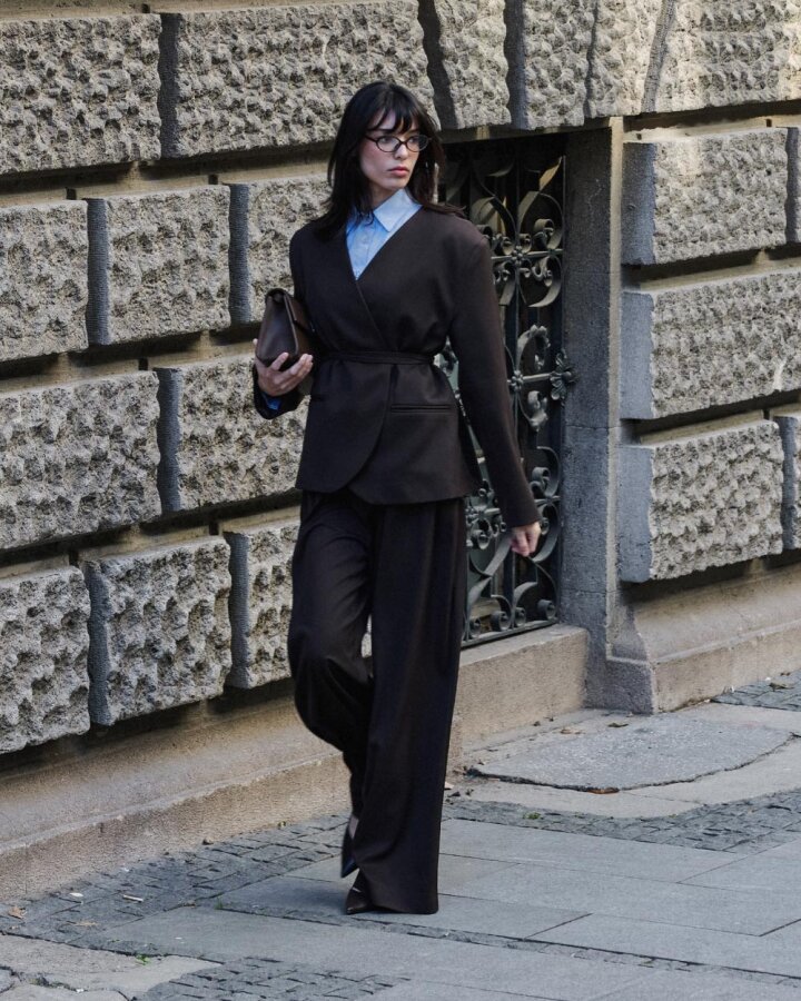 Çift Pileli Palazzo Pantolon Acı Kahve - Aybikestil (1)