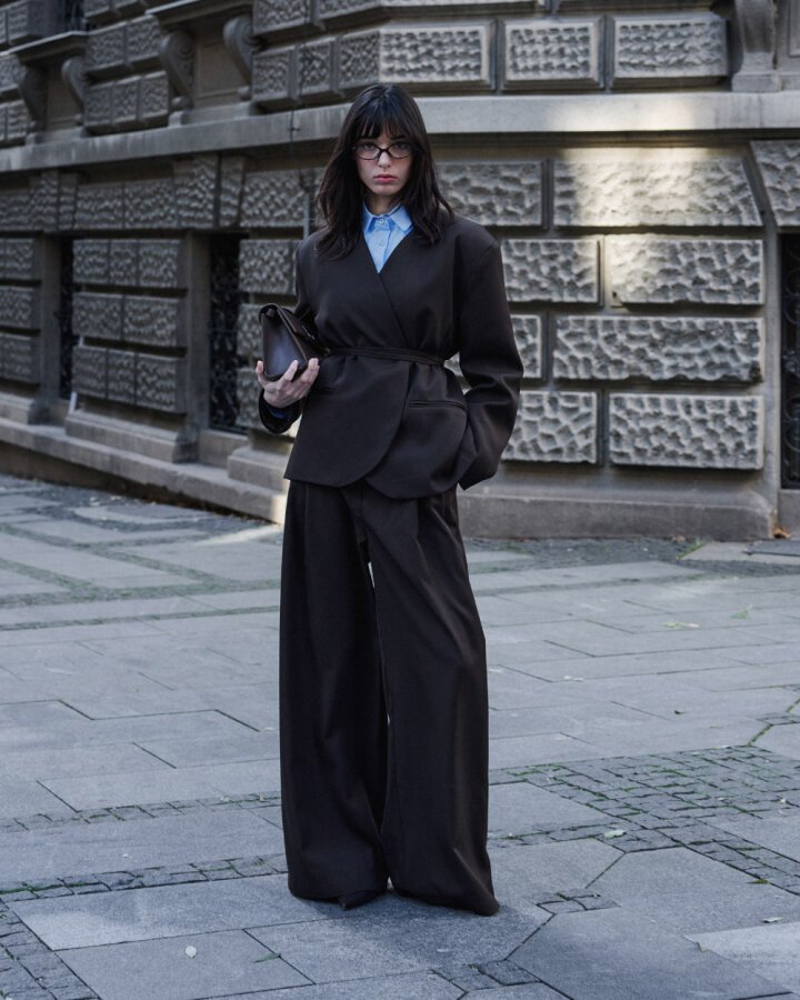 Çift Pileli Palazzo Pantolon Acı Kahve - Aybikestil