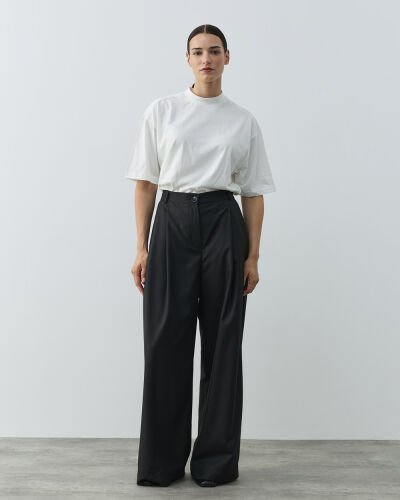 Çift Pileli Palazzo Pantolon Siyah - Aybikestil (1)