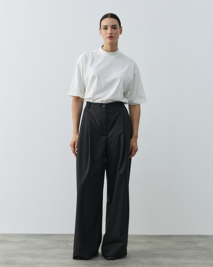 Çift Pileli Palazzo Pantolon Siyah - Aybikestil (1)