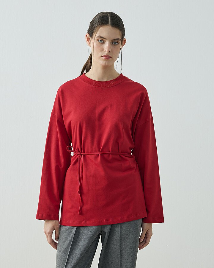 Cotton İki İplik Bağlama Detaylı Sweat Kırmızı - Aybikestil