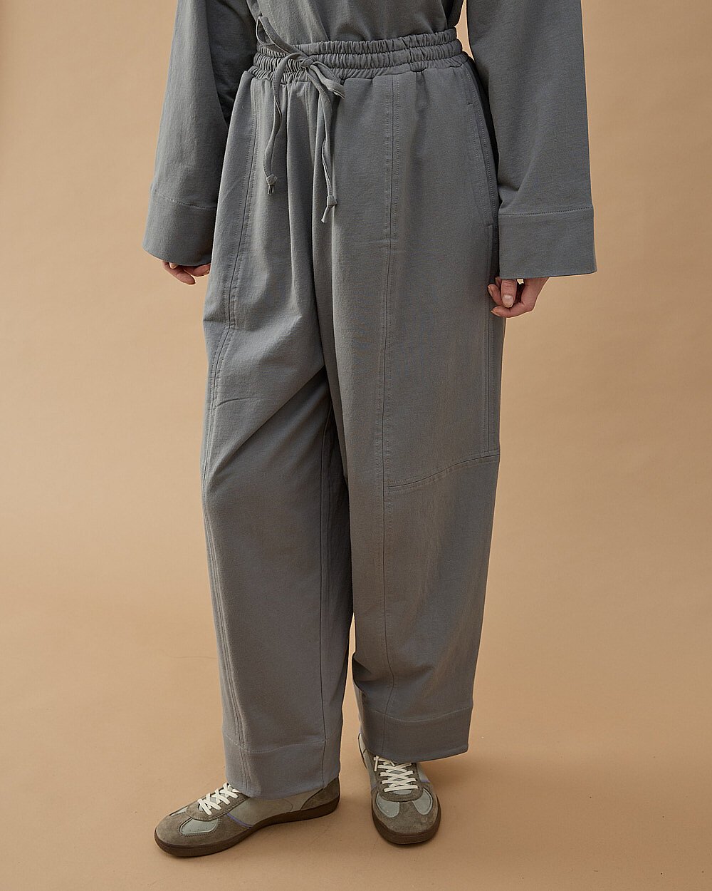 Cotton İki İplik Bol Balon Fit Kesikli Eşofman Altı Gri - Aybikestil