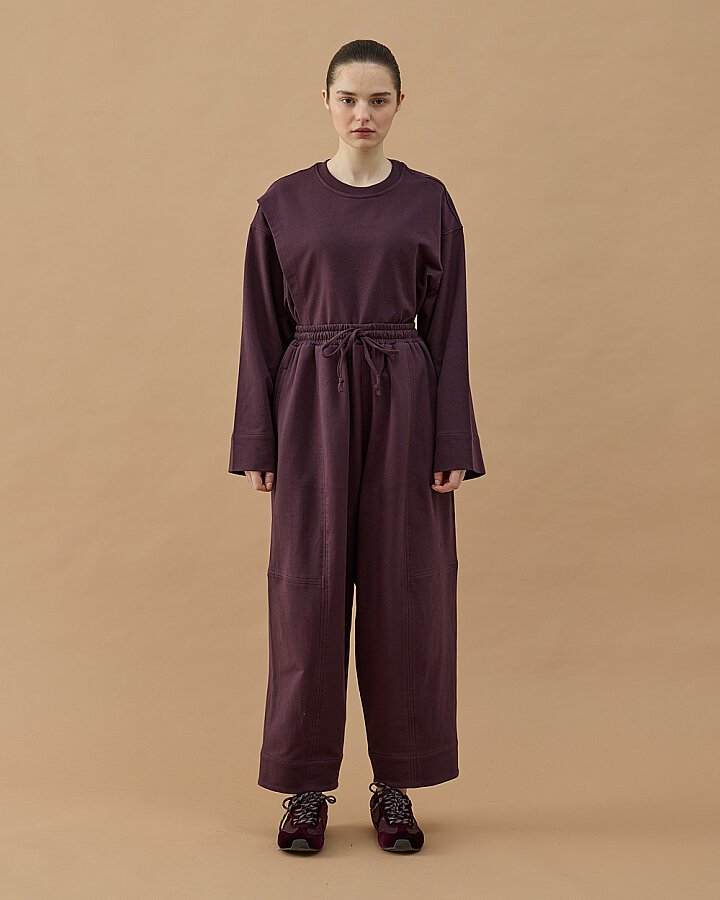 Cotton İki İplik Bol Balon Fit Kesikli Eşofman Altı Mürdüm - Aybikestil (1)