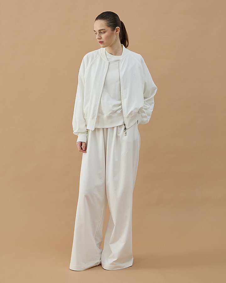 Cotton İki İplik Fermuarlı Bomber Ceket Ekru - Aybikestil (1)