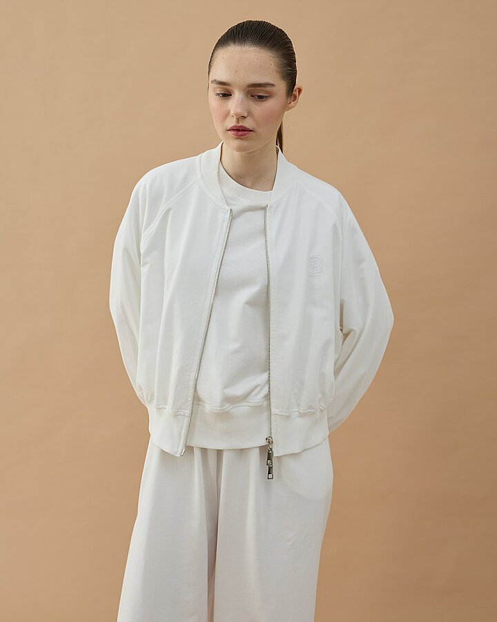 Cotton İki İplik Fermuarlı Bomber Ceket Ekru - Aybikestil (1)
