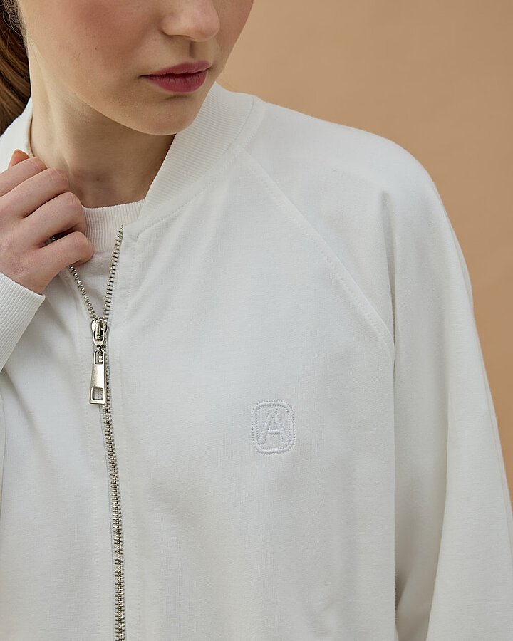 Cotton İki İplik Fermuarlı Bomber Ceket Ekru - Aybikestil (1)