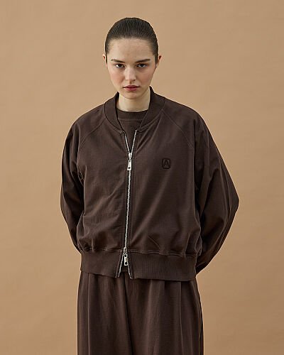 Cotton İki İplik Fermuarlı Bomber Ceket Kahve 