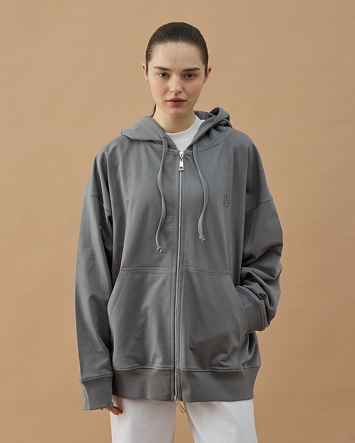 Cotton İki İplik Fermuarlı Kapüşonlu Sweatshirt Gri - Aybikestil