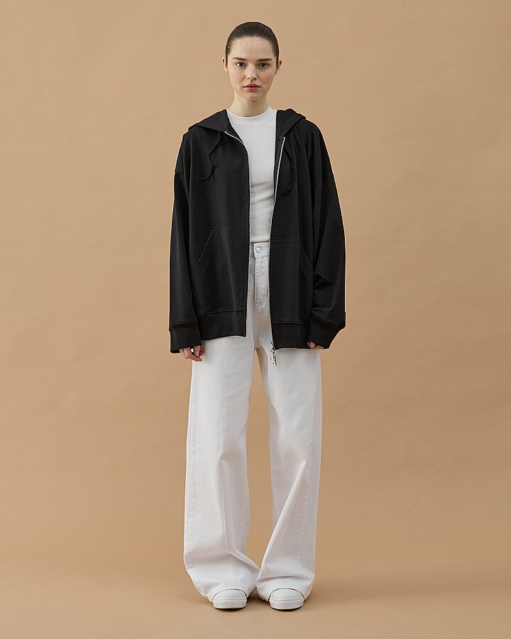 Cotton İki İplik Fermuarlı Kapüşonlu Sweatshirt Siyah - Aybikestil (1)