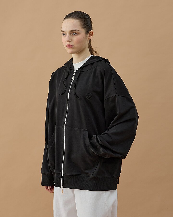 Cotton İki İplik Fermuarlı Kapüşonlu Sweatshirt Siyah - Aybikestil (1)