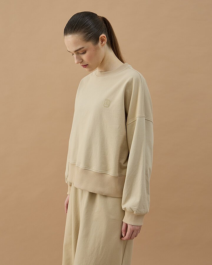 Cotton İki İplik Mini Sweat Bej - Aybikestil (1)