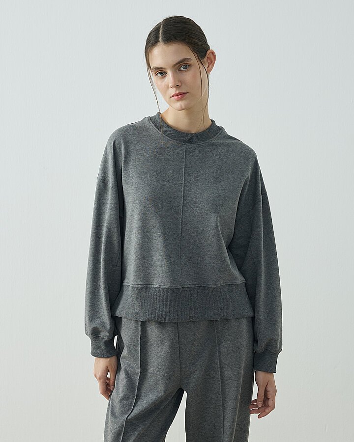 Cotton İki İplik Kesikli Dikişli Kısa Sweat Antrasit - Aybikestil