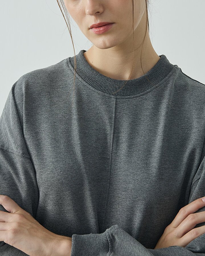 Cotton İki İplik Kesikli Dikişli Kısa Sweat Antrasit - Aybikestil (1)