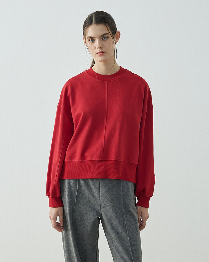 Cotton İki İplik Kesikli Dikişli Kısa Sweat Kırmızı - Aybikestil