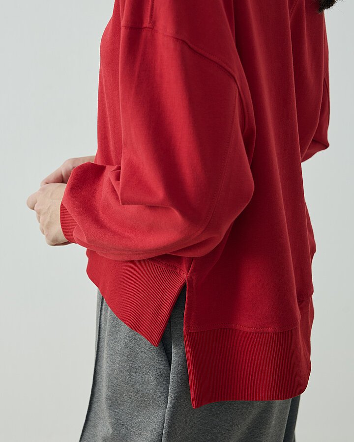 Cotton İki İplik Kesikli Dikişli Kısa Sweat Kırmızı - Aybikestil (1)