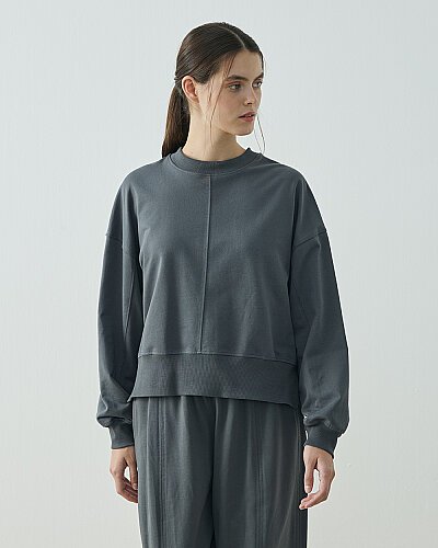 Cotton İki İplik Kesikli Dikişli Kısa Sweat Nefti - Aybikestil (1)