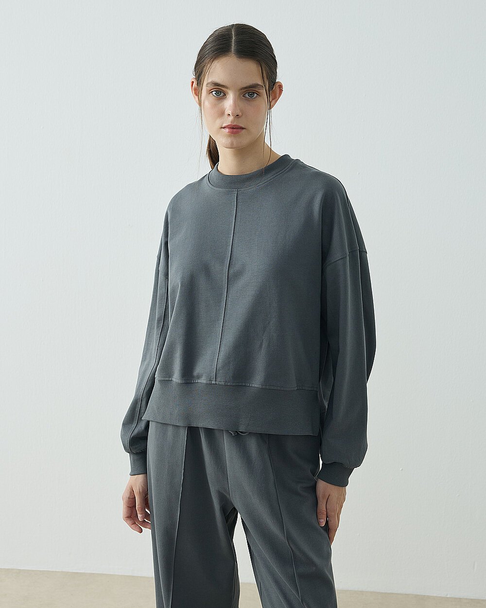 Cotton İki İplik Kesikli Dikişli Kısa Sweat Nefti - Aybikestil