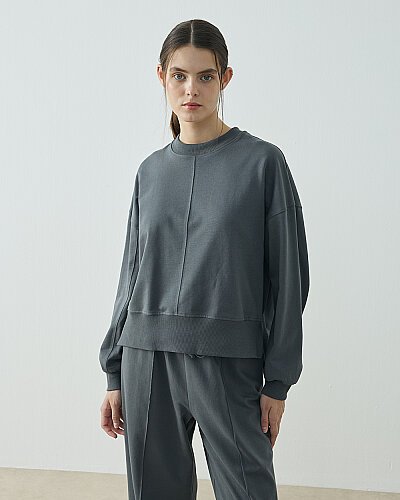 Cotton İki İplik Kesikli Dikişli Kısa Sweat Nefti 