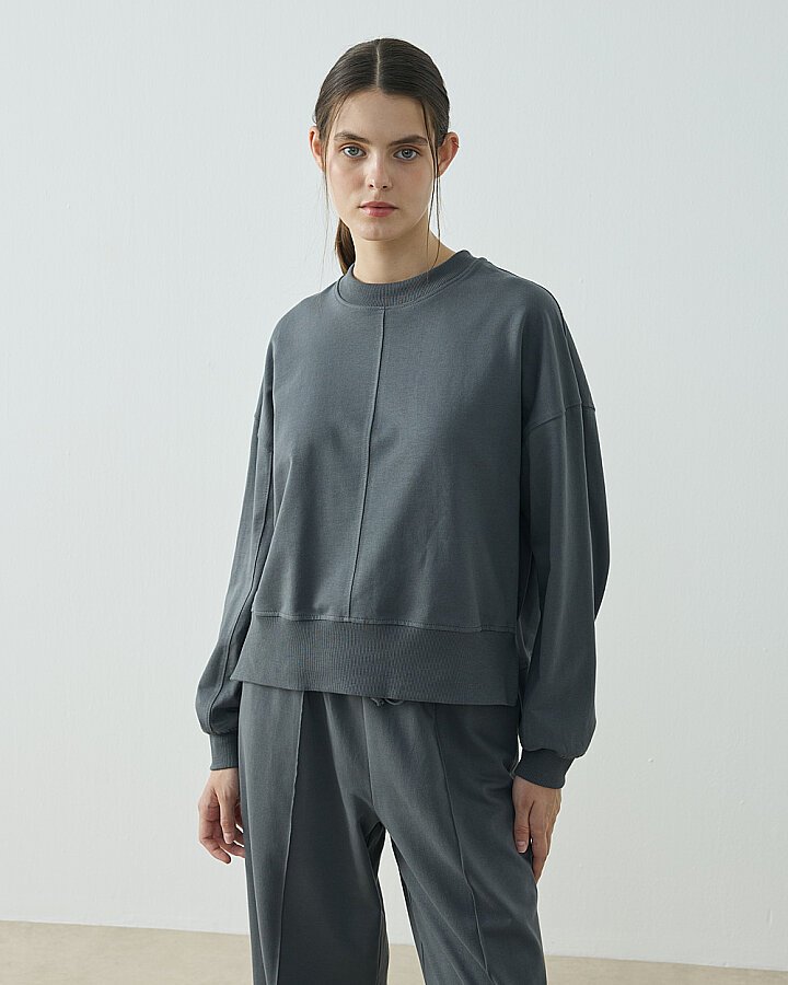 Cotton İki İplik Kesikli Dikişli Kısa Sweat Nefti - Aybikestil