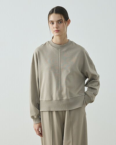 Cotton İki İplik Kesikli Dikişli Kısa Sweat Taş 