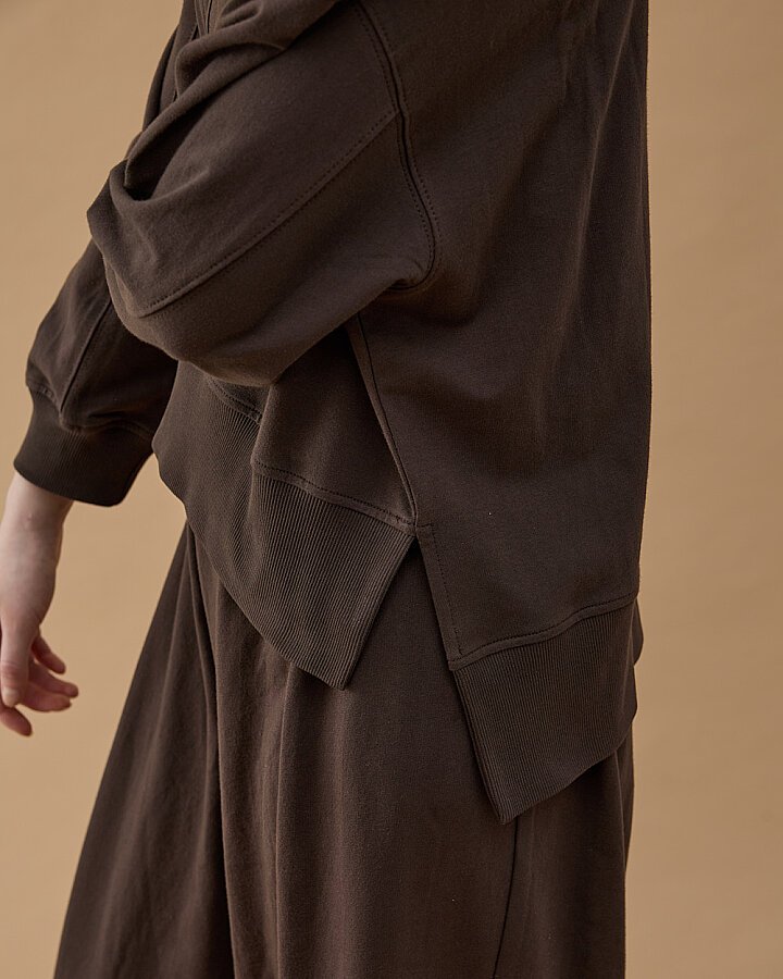 Cotton İki İplik Nervürlü Kesikli Kısa Sweat Kahve - Aybikestil (1)