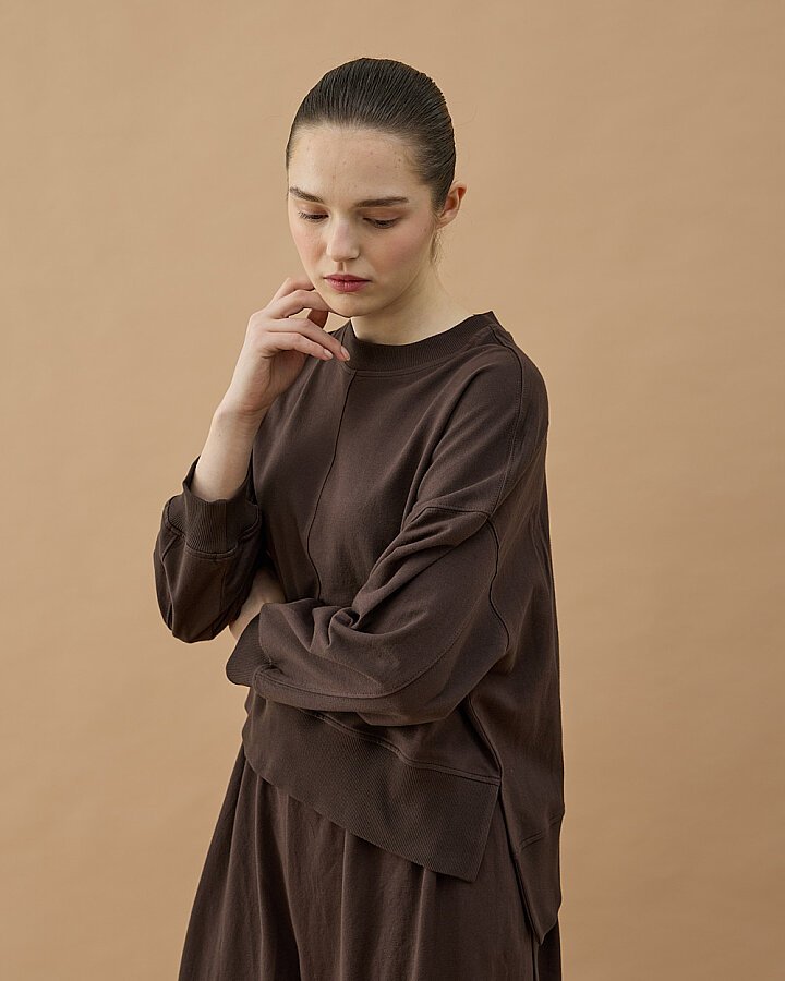 Cotton İki İplik Nervürlü Kesikli Kısa Sweat Kahve - Aybikestil (1)