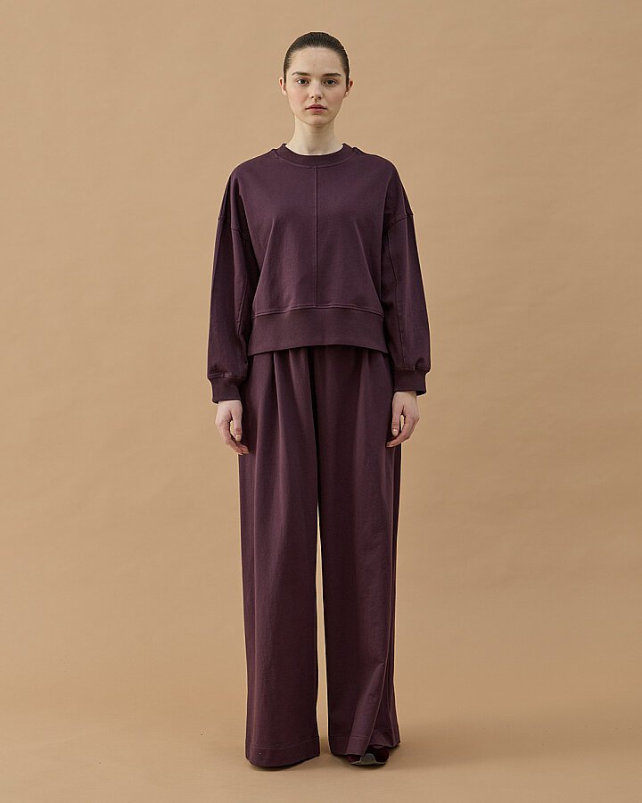 Cotton İki İplik Nervürlü Kesikli Kısa Sweat Mürdüm - Aybikestil (1)