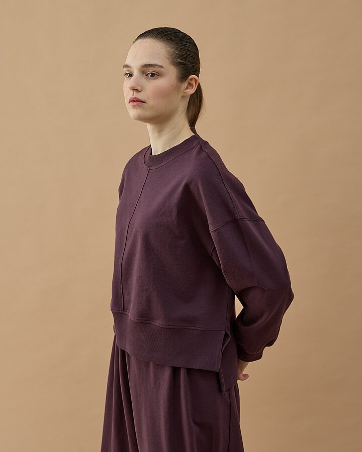 Cotton İki İplik Nervürlü Kesikli Kısa Sweat Mürdüm - Aybikestil (1)