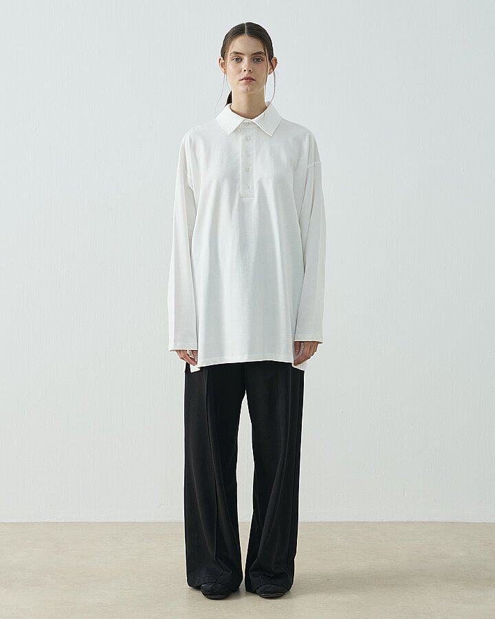 Cotton İki İplik Polo Yaka Sweat Ekru - (1)