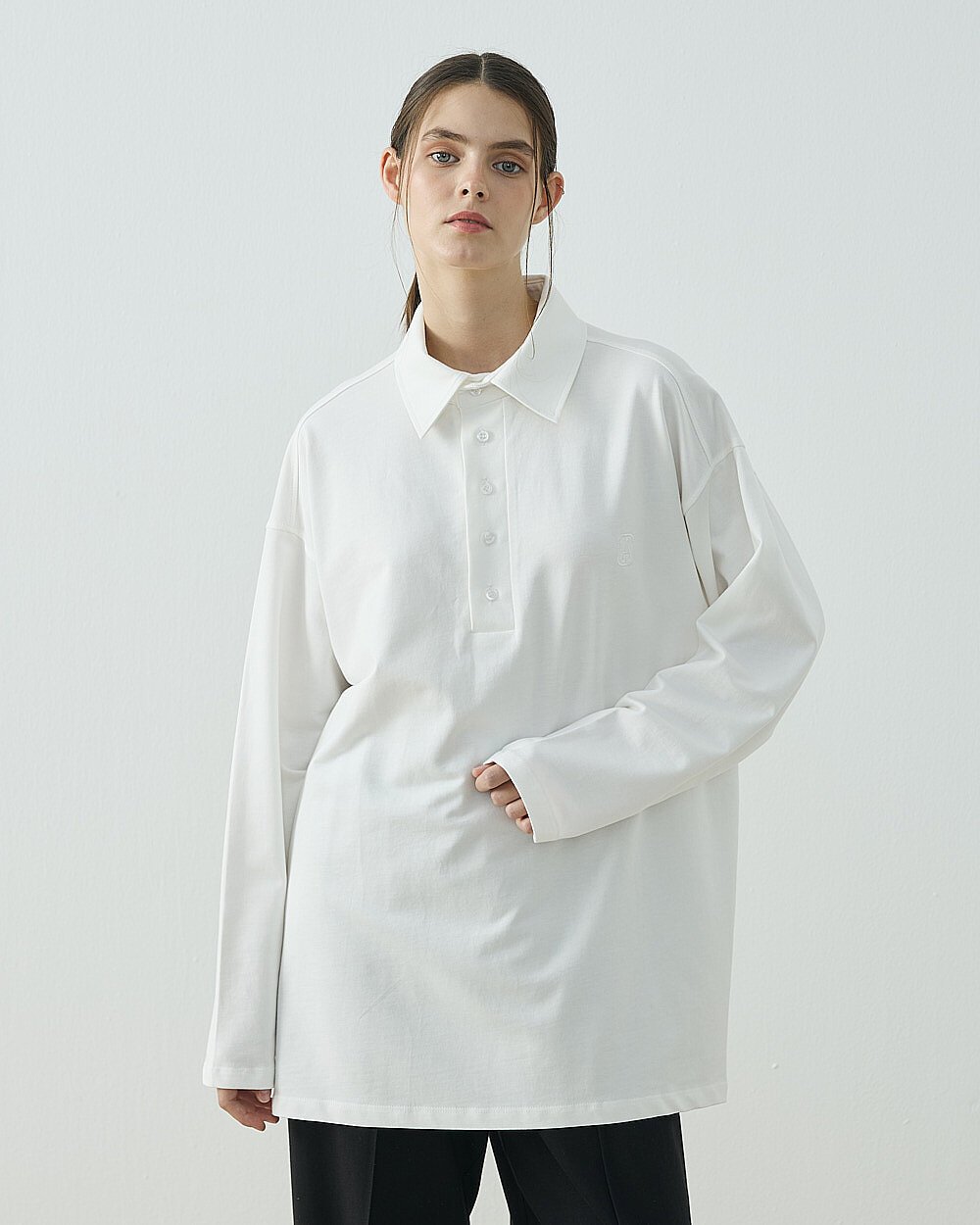 Cotton İki İplik Polo Yaka Sweat Ekru - 