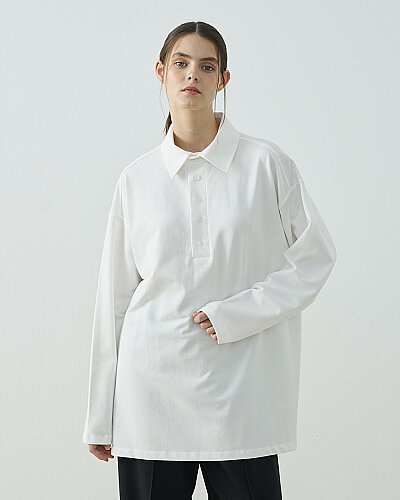 Cotton İki İplik Polo Yaka Sweat Ekru 
