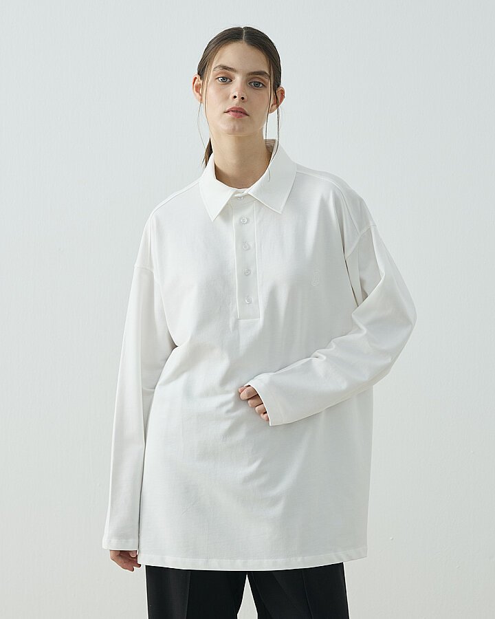 Cotton İki İplik Polo Yaka Sweat Ekru