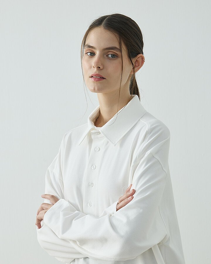 Cotton İki İplik Polo Yaka Sweat Ekru - (1)