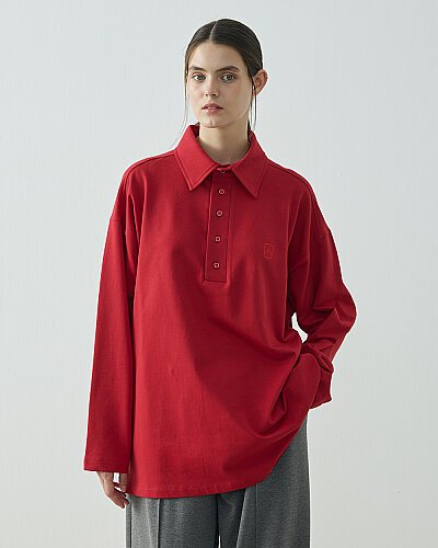 Cotton İki İplik Polo Yaka Sweat Kırmızı 