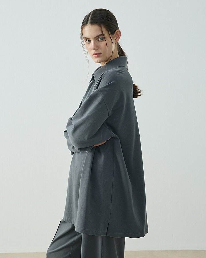 Cotton İki İplik Polo Yaka Sweat Nefti - (1)