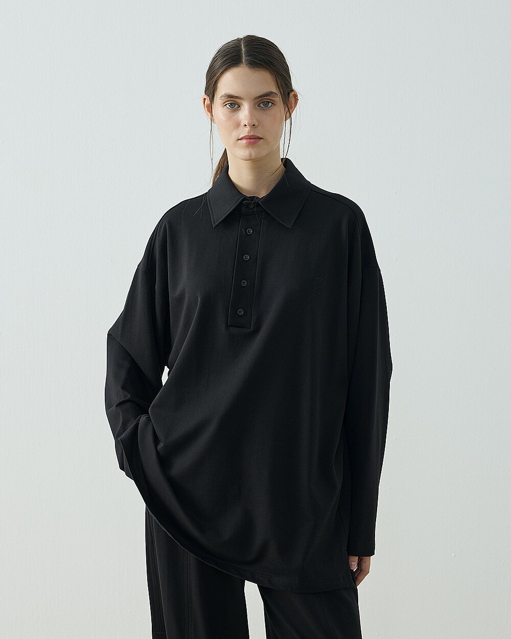 Cotton İki İplik Polo Yaka Sweat Siyah - 