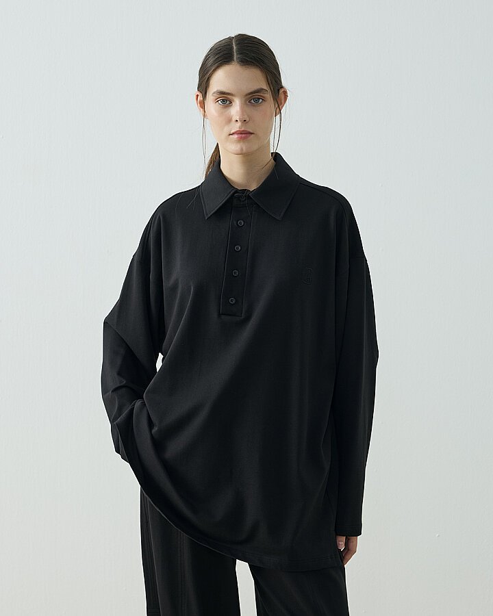Cotton İki İplik Polo Yaka Sweat Siyah