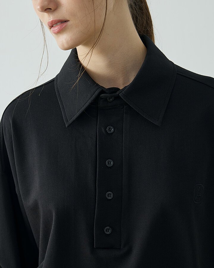 Cotton İki İplik Polo Yaka Sweat Siyah - (1)