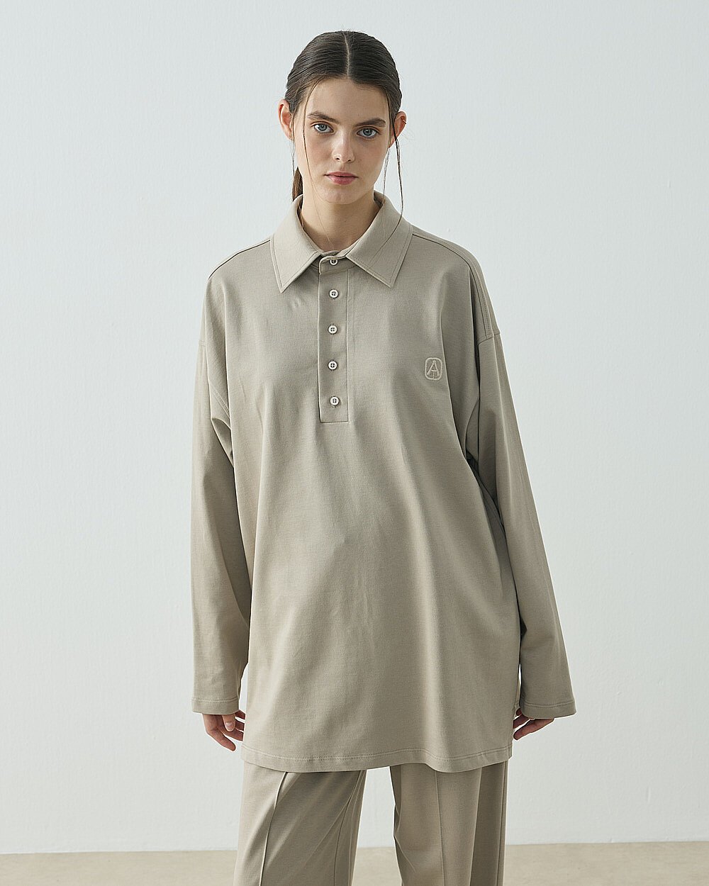 Cotton İki İplik Polo Yaka Sweat Taş - 