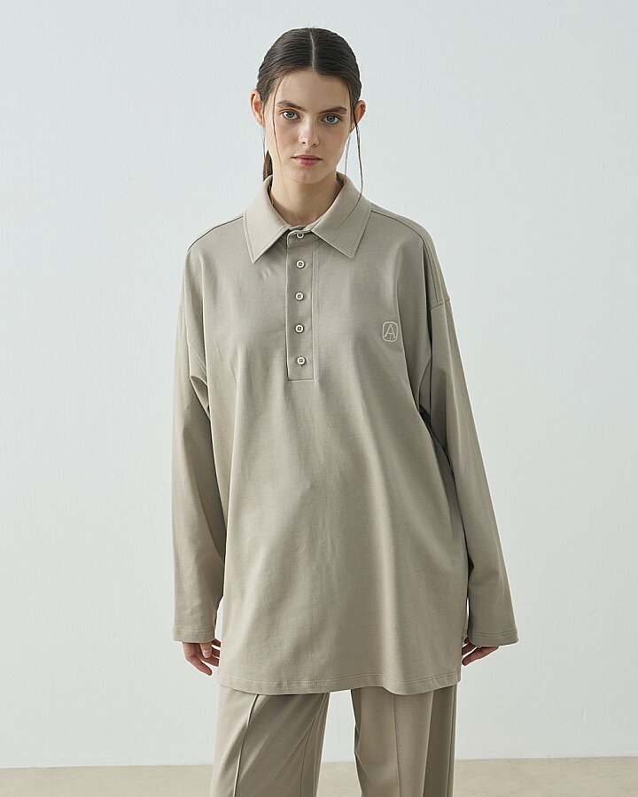 Cotton İki İplik Polo Yaka Sweat Taş