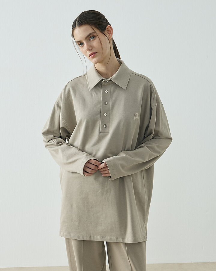 Cotton İki İplik Polo Yaka Sweat Taş - (1)
