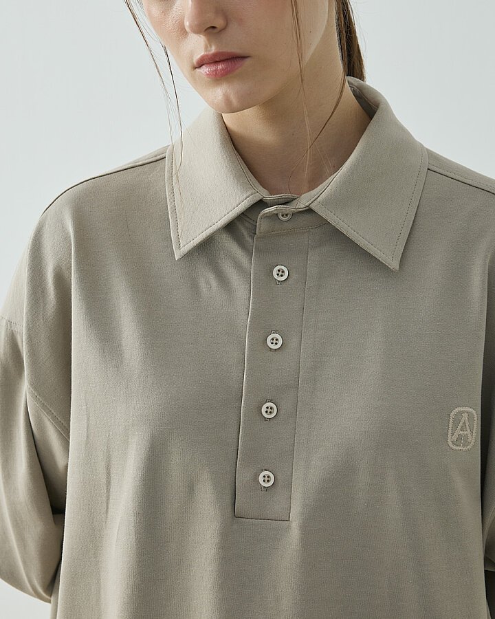 Cotton İki İplik Polo Yaka Sweat Taş - (1)