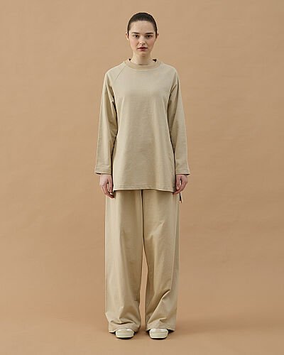 Cotton İki İplik Relax Takım Bej 