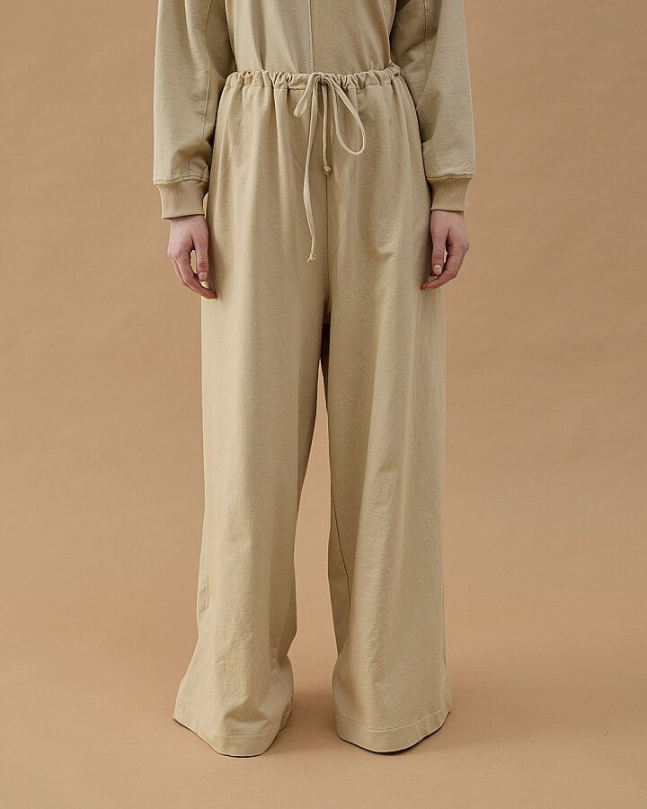 Cotton İki İplik Wide Leg Bol Eşofman Altı Bej - Aybikestil (1)