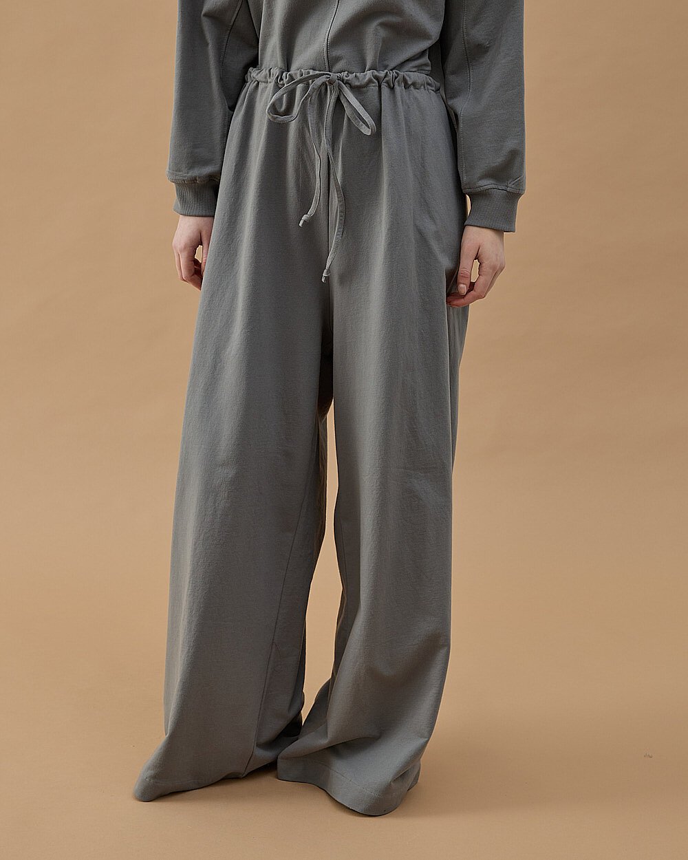 Cotton İki İplik Wide Leg Bol Eşofman Altı Gri - Aybikestil